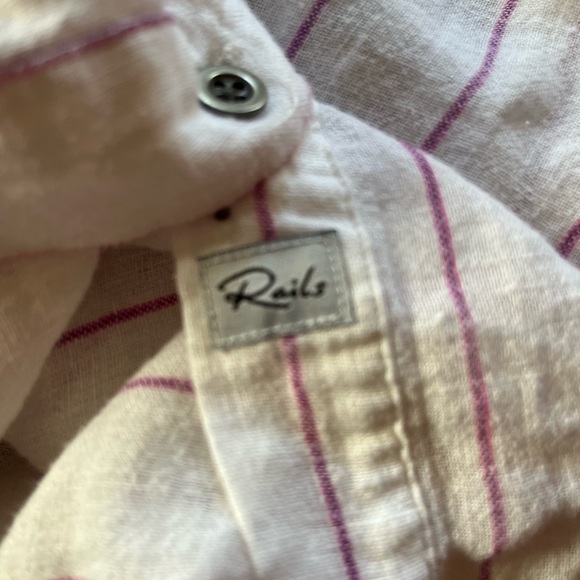 Rails x Free People Charli Button Down Linen Berry Striped Shirt Blouse Top - Picture 9 of 10